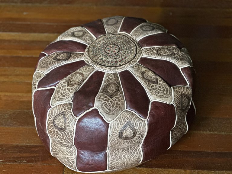 Embroidered Leather Pouf