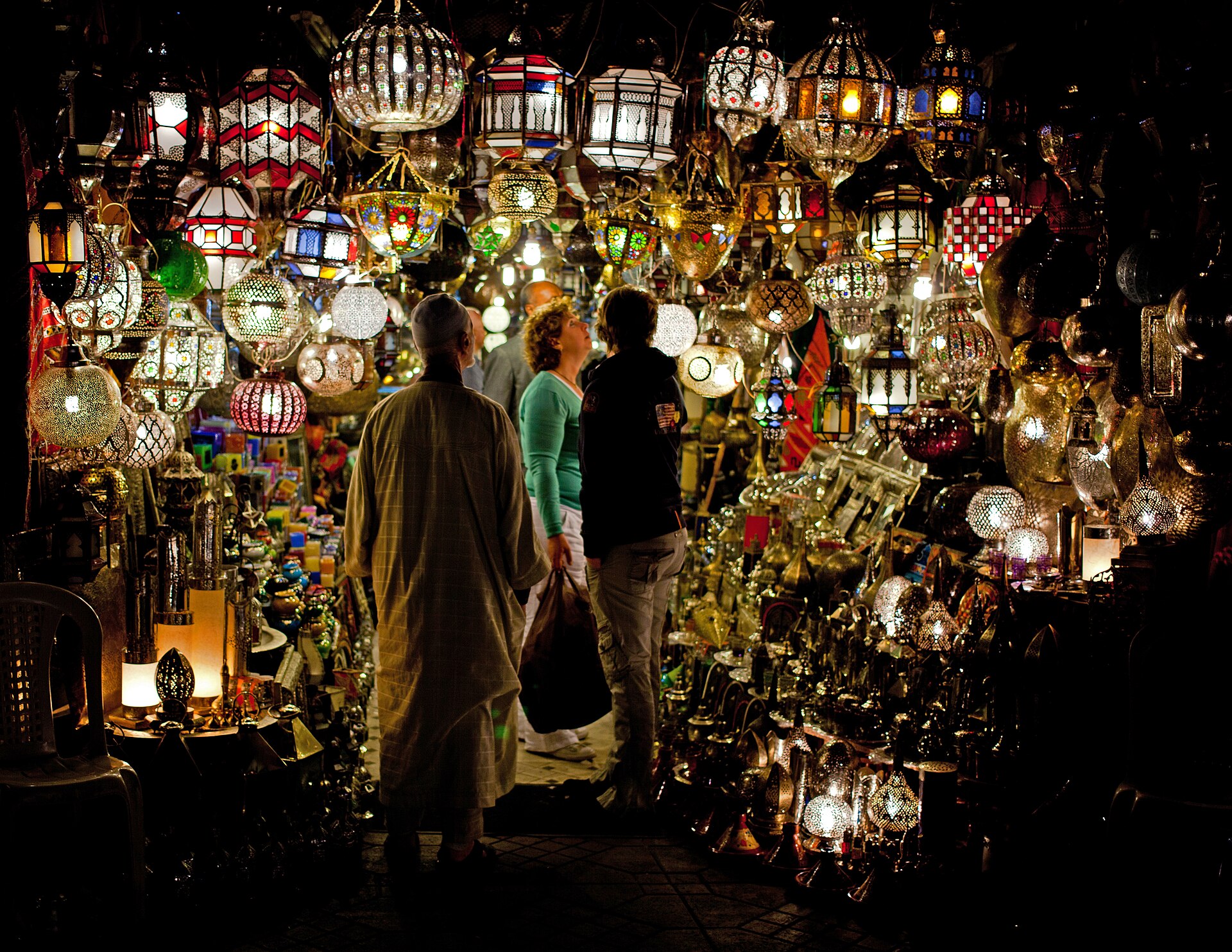 Lantern shop at night in Jemaa el-Fnaa, Marrakech